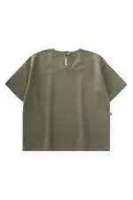 Sun Embroidered Linen Blouse for 2-7 Years Old Khaki Green