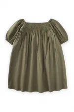 Sıra Lastikli Elbise 2-7 Yaş Haki Yeşil