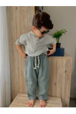 Ensemble en mousseline à capuche rayée, 2-10 ans, vert