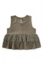 Bel Tambur Dantelli Keten Bluz 2-7 Yaş Haki Yeşil