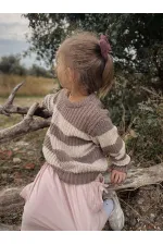 Pull rayé Selanik en maille, couleur vison, pour enfants de 2 à 8 ans