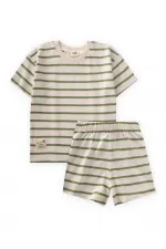 Ensemble short rayé vert huilé pour enfant de 1 à 7 ans