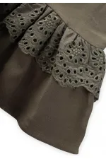 Bel Tambur Dantelli Keten Bluz 2-7 Yaş Haki Yeşil