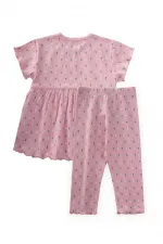 Patterned Corduroy Tunic Set for 1-8 Years Old Pink