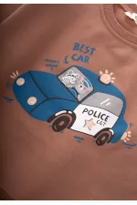 Police Baskılı Sweatshirt 1-7 Yaş Açık Kahve