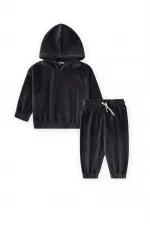 Ensemble sweat-shirt à capuche en velours, 2-8 ans, noir