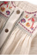 Müslin Nakışlı Tulum 0-3 Yaş Naturel