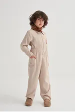 Tencel Önü Fermuarlı Tulum 2-7 Yaş Bej