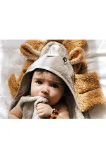 Aslan Figürlü Bebek Havlu 75x75 cm Gri