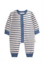 Çizgili Triko Tulum 0-3 Yaş İndigo Mavi