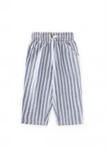 Müslin Pantolon 1-10 Yaş Mavi Kalın Çizgili