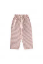 Organic Wide-Fit Muslin Trousers with Ruffled Waistband, Ages 1-10, Fuchsia, Double Striped Organic Wide-Fit Muslin Trousers with Ruffled Waistband, Ages 1-10, Fuchsia, Double Striped