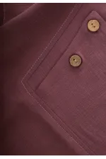 Kontrast Dikişli Keten Bluz 2-7 Yaş Mürdüm