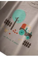 Çiftlik Baskılı T-Shırt Takım1-5 Yaş Vizon