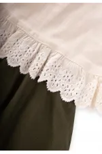 İki Renkli Beli Dantelli Elbise 2-7 Yaş Ekru