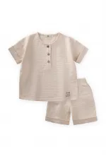 Ensemble short et manches courtes en mousseline écru, 2-7 ans