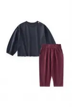 Velvet Trousers and T-Shirt Set, Ages 1-7, Navy Blue