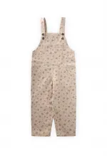 Desenli Gabardin Salopet 2-7 Yaş Ekru Çiçekli