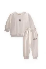 Basic Printed Tracksuit for 2-7 Years Old, Off White