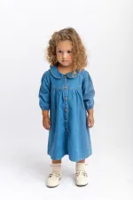Robe en jean à col bébé, bleue, 2-7 ans