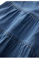 Katlı Kot Elbise 2-7 Yaş Mavi