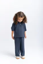 Polo Neck Wide Leg Suit 2-7 Years Old Navy Blue