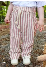 Pantalon en mousseline pour enfants de 1 à 10 ans, rayé rouge Pantalon en mousseline pour enfants de 1 à 10 ans, rayé rouge