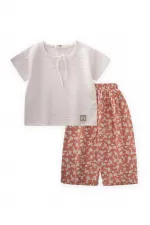 Combinaison en mousseline avec pantalon large, à motifs blancs, pour enfants de 2 à 7 ans