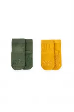 Chaussettes doubles antidérapantes pour ramper, 1-4 ans, couleur moutarde kaki