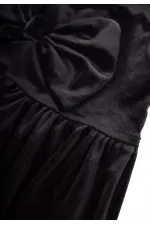 Önü Fiyonklu Kadife Elbise 2-7 Yaş Siyah