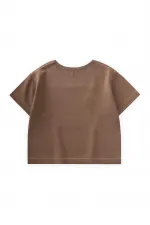 Kontrast Dikişli Keten Bluz 2-7 Yaş Caramel