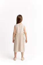 Robe en lin brodée à nouer sur le côté pour enfants de 2 à 7 ans, couleur naturelle