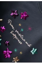 Pullu Ay Yıldız Nakışlı Sweatshirt 2-8 Yaş Antrasit