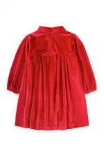 Parlak Kadife Elbise 2-8 Yaş Kırmızı