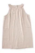 Bilezik Yaka Keten Yanı Cepli Elbise 2-7 Yaş Naturel