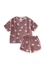 Desenli Oversize Şortlu Takım 1-7 Yaş Bakır