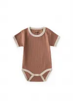 Shoulder-Cruffled Trimmed Bodysuit, 0-3 Years, Brown