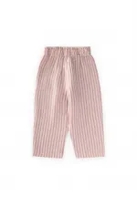 Organic Wide-Fit Muslin Trousers with Ruffled Waistband, Ages 1-10, Fuchsia, Double Striped Organic Wide-Fit Muslin Trousers with Ruffled Waistband, Ages 1-10, Fuchsia, Double Striped