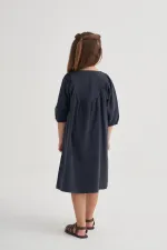 Tencel Robalı Elbise 2-7 Yaş Lacivert