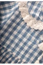 Pöti Kareli Yakalı Elbise 2-10 Yaş İndigo Mavi