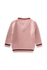 Saç Örgü V Yaka Kazak 2-9 Yaş Pudra Pembe