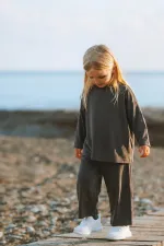 Yumuşak Dökümlü Oversize Bambu Takım 3-10 Yaş Haki Yeşil