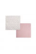 Set of Two Muslin Mouth Cloths, 25x25 cm, Powder Pink, Floral Print