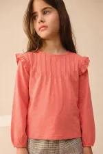 Nervür Detaylı T-Shırt 3-10 Yaş Mercan