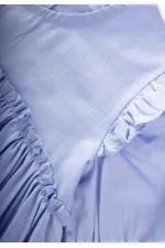 Robadan Fırfır Büzgülü Poplin Elbise 2-7 Yaş Mavi