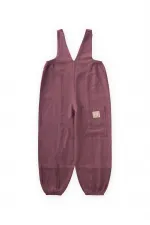 V Yaka Paça Lastikli Keten Salopet 2-7 Yaş Mürdüm