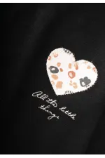 Ensemble pantalon taille haute à manches longues et motifs, tailles 2-8 ans, noir.