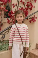 Striped Knitted Sweater for 2-8 Years Old Ecru-Salmon Stripes