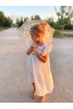 Robe en mousseline de coton biologique brodée, 2-8 ans, écru