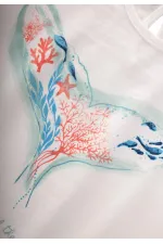 Okyanus Temalı T-Shırt 2-8 Yaş Kırık Beyaz